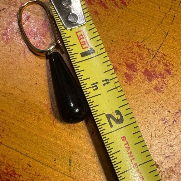 Macy's 14K Gold Plated Genuine Onyx Stone Teardrop Earrings - Picture 9 of 9